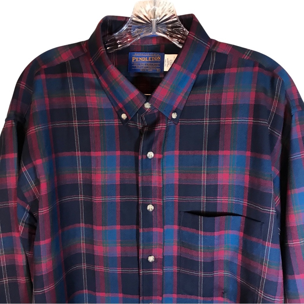 Sir Pendleton pure virgin wool button up shirt men’s XL plaid blue red•FLAW - Picture 9 of 12